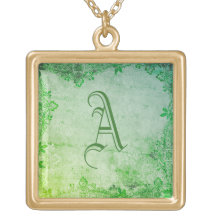 KRW Green Gothic Monogram Watercolor Necklace