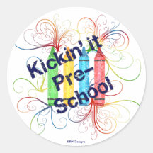 KRW Kickin' It Pre-School Crayons Grunge Round Sticker