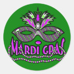 KRW Mardi Gras Mask and Beads Round Stickers