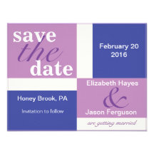 KRW Modern Block Custom Save the Date Purple Personalized Announcement