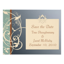 KRW Modern Blue Floral Save the Date Custom Invitations
