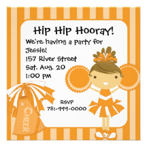 KRW Orange Cheerleader Birthday Party Invitation
