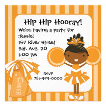 KRW Orange Cheerleader Birthday Party Invitation