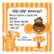 KRW Orange Cheerleader Birthday Party Invitation