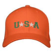 KRW Orange Green and White USA Stars Embroidered Baseball Cap