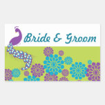 KRW Peacock Floral Custom Bride and Groom Seal Rectangular Sticker