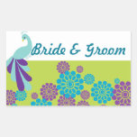 KRW Peacock Floral Custom Bride and Groom Seal Rectangle Stickers