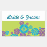 KRW Peacock Floral Custom Bride and Groom Seal Rectangle Stickers