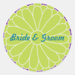 KRW Peacock Floral Custom Bride and Groom Seal Round Sticker