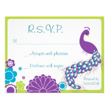KRW Peacock Floral Wedding RSVP Personalized Invitation