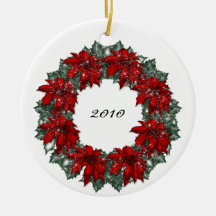 KRW Poinsettia Wreath Dated Christmas Ornament