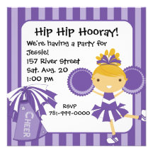 KRW Purple Cheerleader Birthday Party Invitation