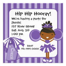 KRW Purple Cheerleader Birthday Party Invitation