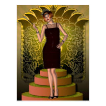KRW Putting on the Ritz Deco Flapper II Post Cards