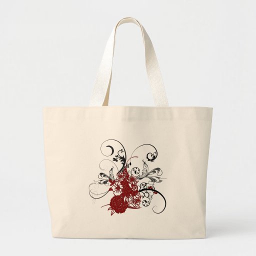 KRW Red Floral Grunge Canvas Bag