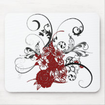 KRW Red Floral Grunge Mouse Pads