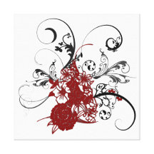 KRW Red Floral Grunge Wrapped Canvas Stretched Canvas Print