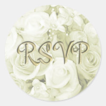 KRW Sepia Bouquet RSVP Wedding Seal Round Sticker
