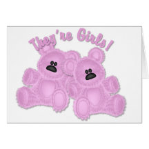 KRW Twin Girl Teddy Bear Baby Shower Invitation Greeting Cards