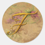 KRW Vintage Floral Gold F Monogram Wedding Seal Stickers