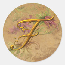 KRW Vintage Floral Gold F Monogram Wedding Seal Stickers