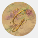KRW Vintage Floral Gold G Monogram Wedding Seal Round Sticker