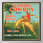 KRW Vintage Florida Cowboy Citrus Fruit Label posters