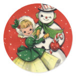 KRW Vintage Girl and Snowman Christmas Sticker