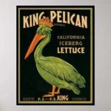 KRW Vintage King Pelican Lettuce Crate Label Poster