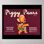 KRW Vintage Piggy Pears Fruit Crate Label posters