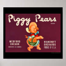 KRW Vintage Piggy Pears Fruit Crate Label Print