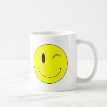 KRW Yellow Winking Smiley Face Coffee Mugs