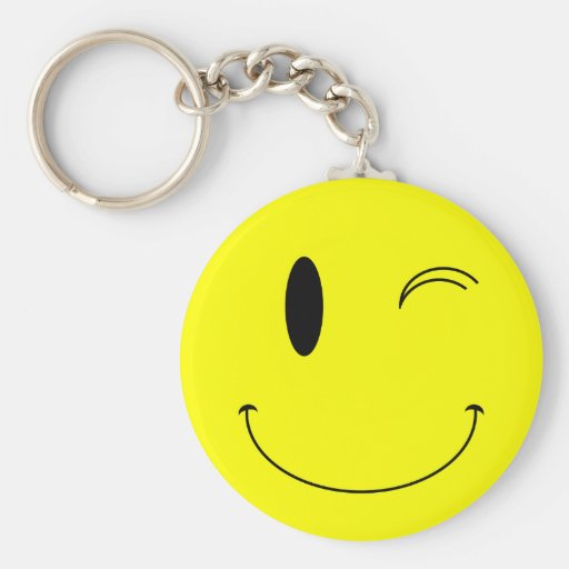 KRW Yellow Winking Smiley Face Key Chain