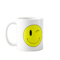 KRW Yellow Winking Smiley Face Coffee Mugs