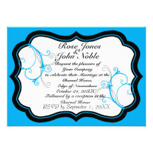 Kurli-Q Ivory B (Cyan) Wedding Invitation