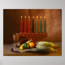 Kwanzaa candles and food posters