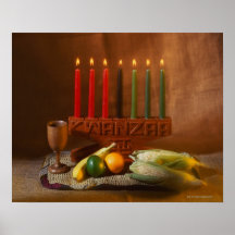 Kwanzaa candles and food posters