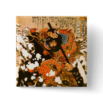 Kyusempo Sakucho on a black stallion Pinback Buttons