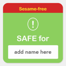L1 - SAFE FOOD LABEL w/ Custom Name ~ SESAME-FREE. Stickers