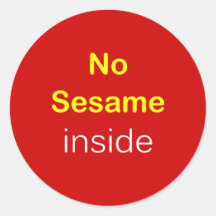 L3 - Food Label ~ NO SESAME INSIDE. Round Stickers