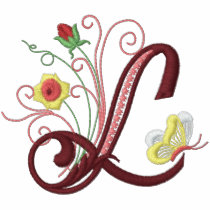 L monogram floral butterfly embroidery ladies tee
