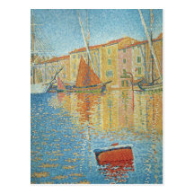 La balise rouge par Paul Signac, Pointillism vinta Carte Postale