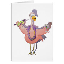 La boisson rose de flamant d'oiseau de partie perl cartes de vœux