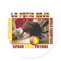 La Furia Roja Spanish Bull Soccer Futbol Round Sticker
