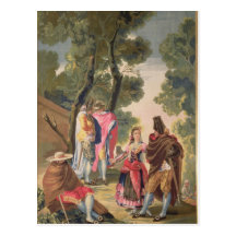 La jolie femme et les hommes masqués carte postale