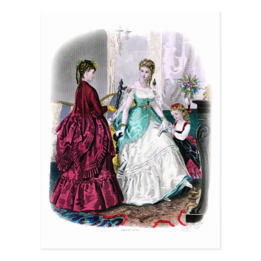 La Mode Illustree Burgundy and Seafoam Gowns Post Card