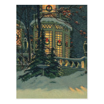 La neige vintage de Chambre de Noël tresse Windows Cartes Postales