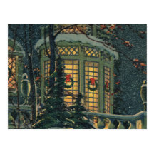 La neige vintage de Chambre de Noël tresse Windows Cartes Postales