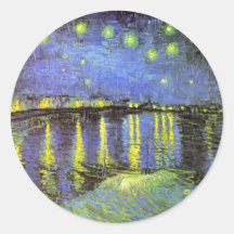 La nuit étoilée de Vincent van Gogh au-dessus du R Autocollants Ronds