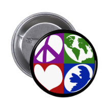 La paix, la terre, amour, a plongé bouton badge avec épingle